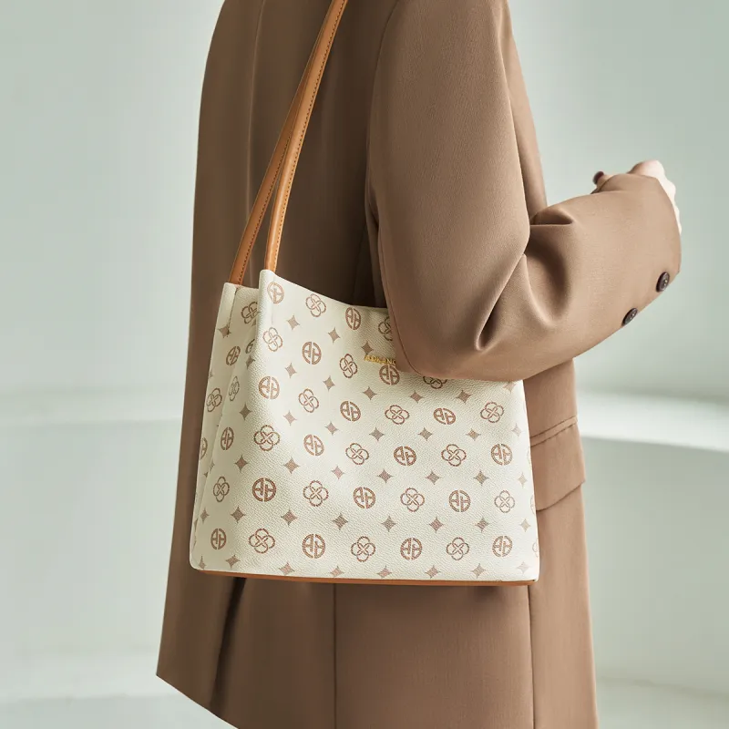 AOKANG PVC Tote Bag, Shoulder Bag, Commuter Bag, Shopping Bag Women's Coffee/Ecru-9