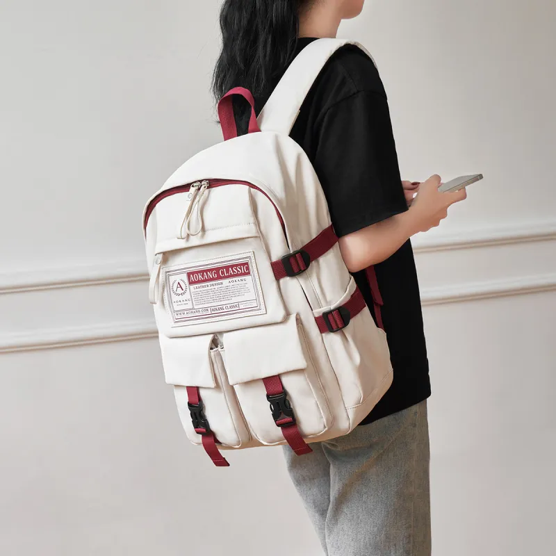 AOKANG Fabric Backpack Laptop Bag Backpack Business Travel Bag Large Size Unisex White/Black-3