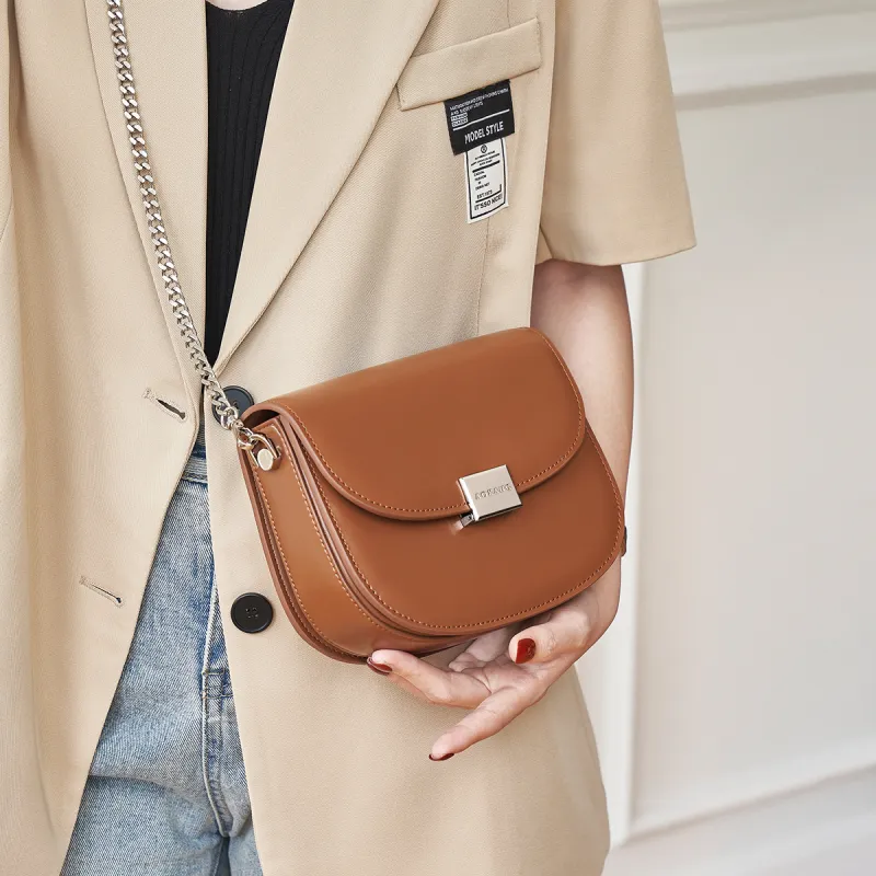 AOKANG Cow Leather Crossbody Bag Women's Caramel/Hepburn Black/Milkshake White/Cream Apricot-3
