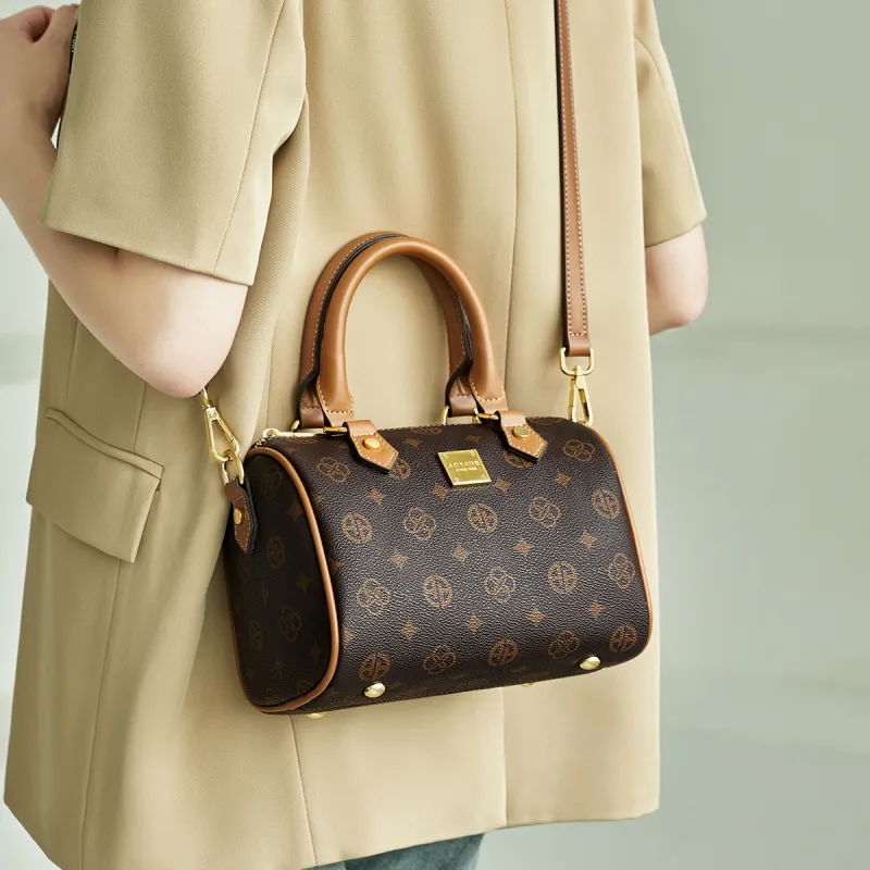 AOKANG PVC Boston Mom Bag Handbag Underarm Shoulder Bag, Crossbody Bag Regular Women's Coffee/Ecru-1