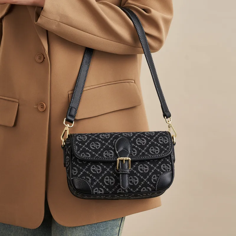 AOKANG Fabric Crossbody Bag, Shoulder Bag Medium Size Women's Hepburn Black-3