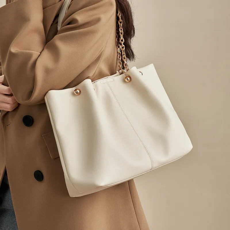 AOKANG Soft Cowhide School Bag Tote Bag Shopping Bag Shoulder Bag Large Size Women's Ecru/Hepburn Black/Apricot Brown-1