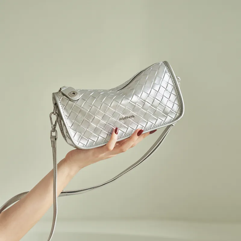 AOKANG Cow Leather Dumpling Bag, Crossbody Bag Small Size Women's Glacier Silver/Moon White/Obsidian Black-3