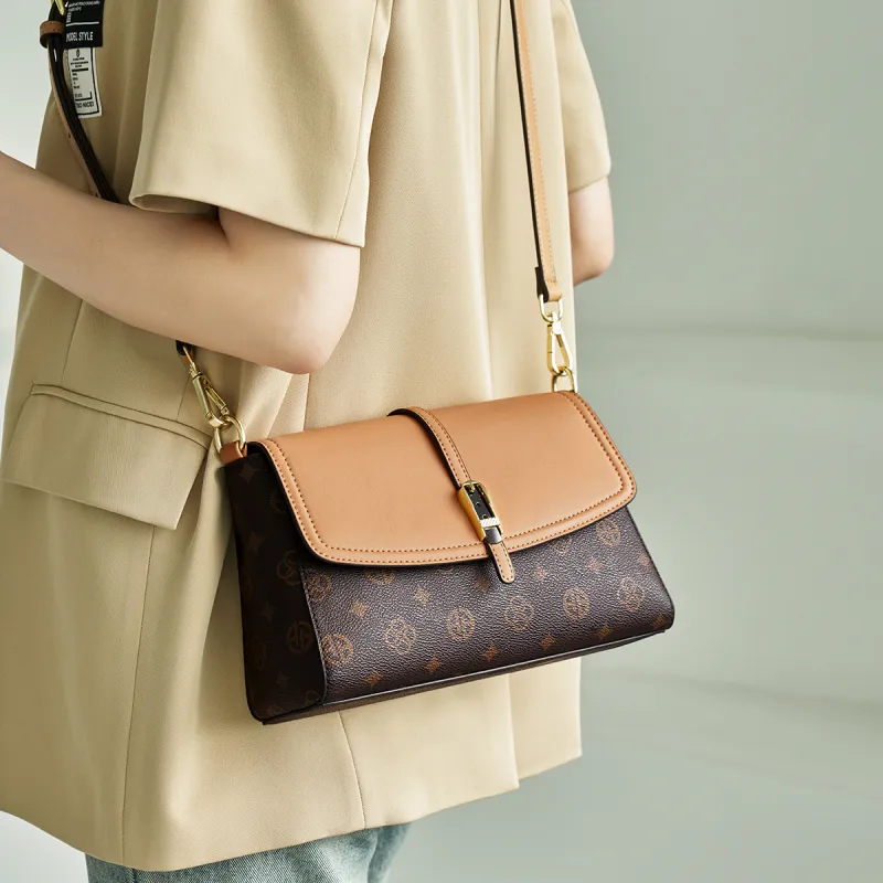 AOKANG PVC Mom Bag Shoulder Bag Small Square Bag Shoulder Bag Women's Coffee/Ecru-5