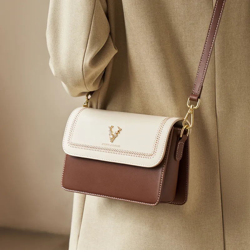 AOKANG Cow Leather Small Square Bag, Underarm Crossbody Bag Small Size Women's Ecru & Blue/Ecru & Green/Ecru & Brown-11
