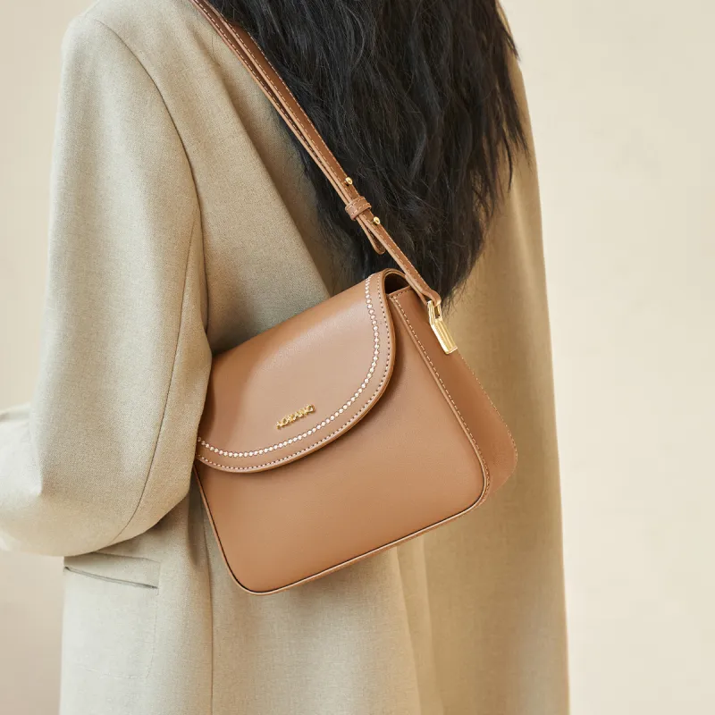 AOKANG Cow Leather Small Square Bag Shoulder Bag Small Size Women's Caramel Coffee/Cream Apricot/Classic Black-7