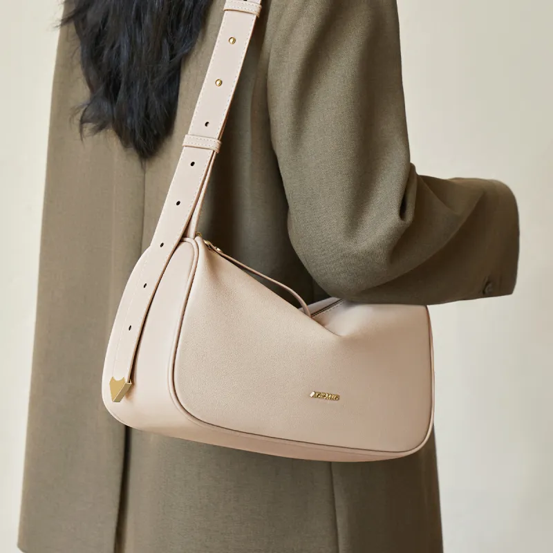 AOKANG Cow Leather With Synthetic Leather Shoulder Bag Women's Classic Black/Caramel Brown/Cream Apricot-12