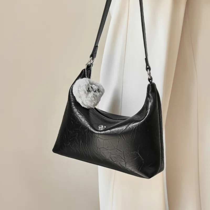 AOKANG Cow Leather Shoulder Bag Women's Starlight Silver/Classic Black-5