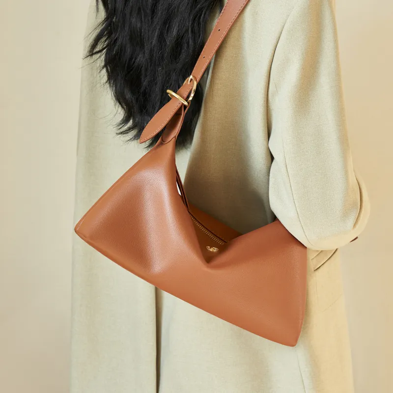 AOKANG Cow Leather Baguette Bag Crossbody Bag Shoulder Bag Large Size Women's Classic Black/Caramel Brown/Cream Apricot-7