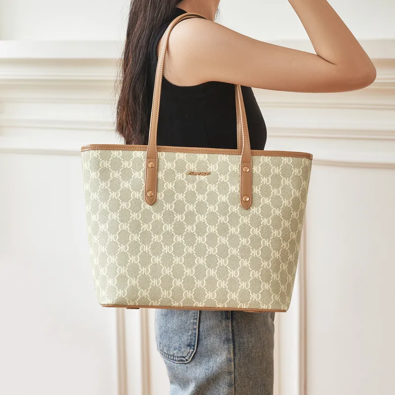 AOKANG PVC Tote Shoulder Bag, Mom Bag, Commute Bag, Shoulder Bag, Handbag Large Size Women's Coffee Brown/Cream Apricot-10