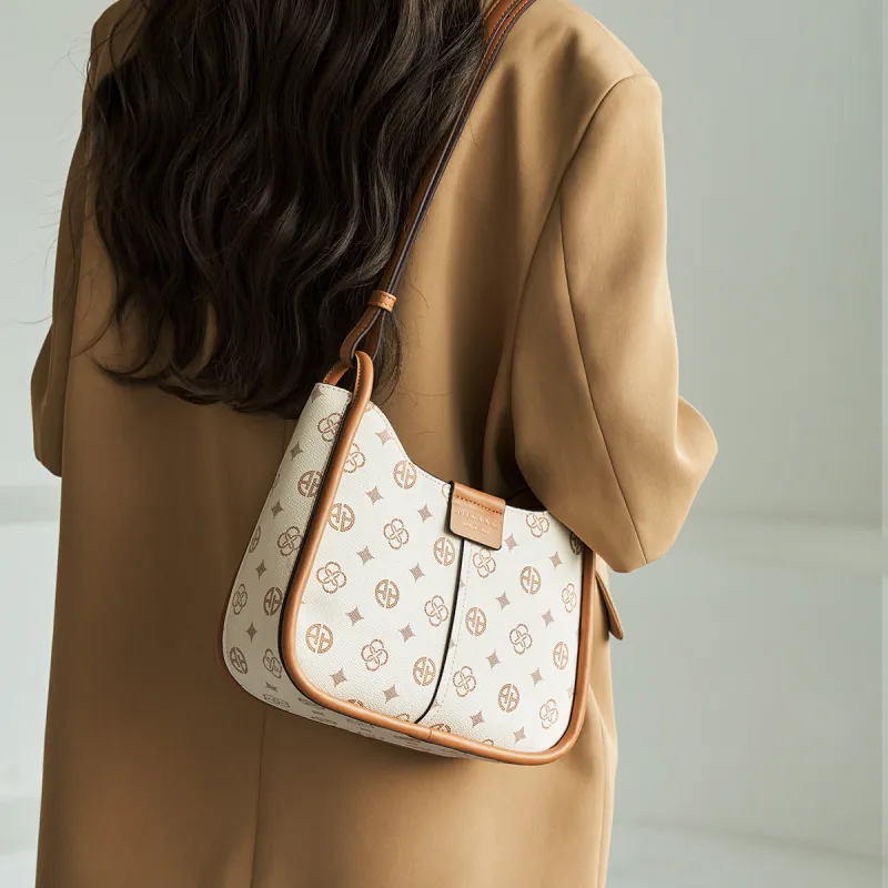AOKANG PVC Saddle Bag, Shoulder Bag, Monogram Bag Regular Women's Coffee/Ecru-7