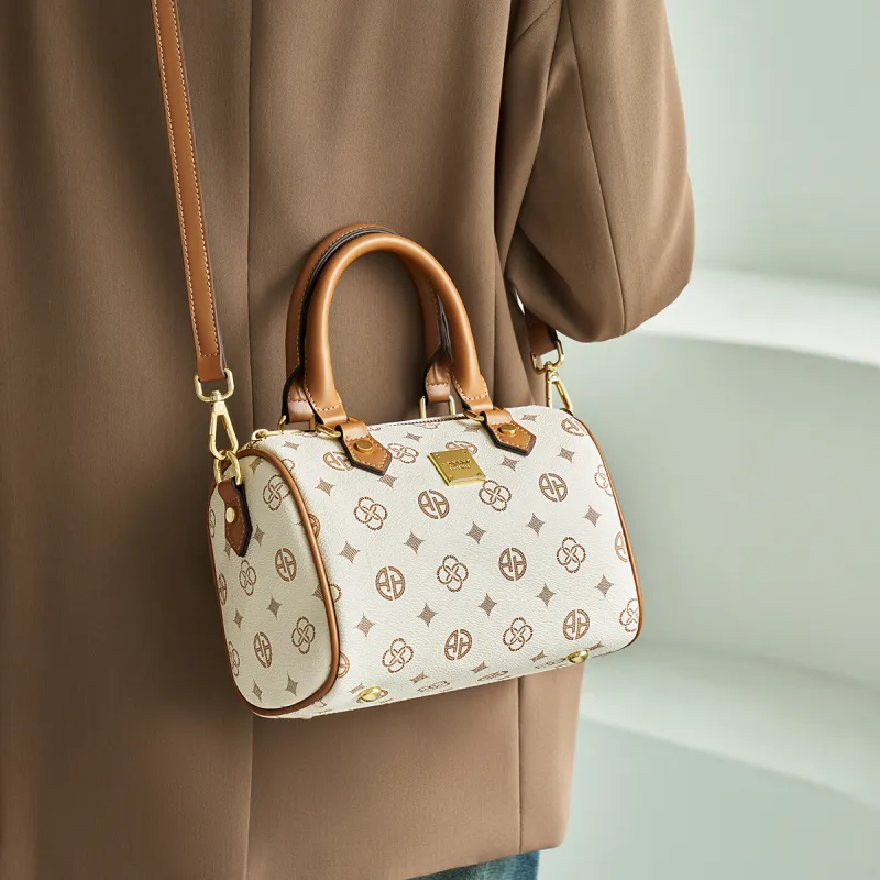 AOKANG PVC Boston Mom Bag Handbag Underarm Shoulder Bag, Crossbody Bag Regular Women's Coffee/Ecru-5