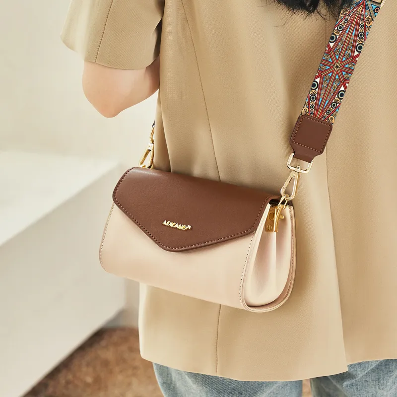 AOKANG Cow Leather Small Square Bag Commute Shoulder Bag Crossbody Bag Regular Women's Coffee & Milkshake White/Coffee-1