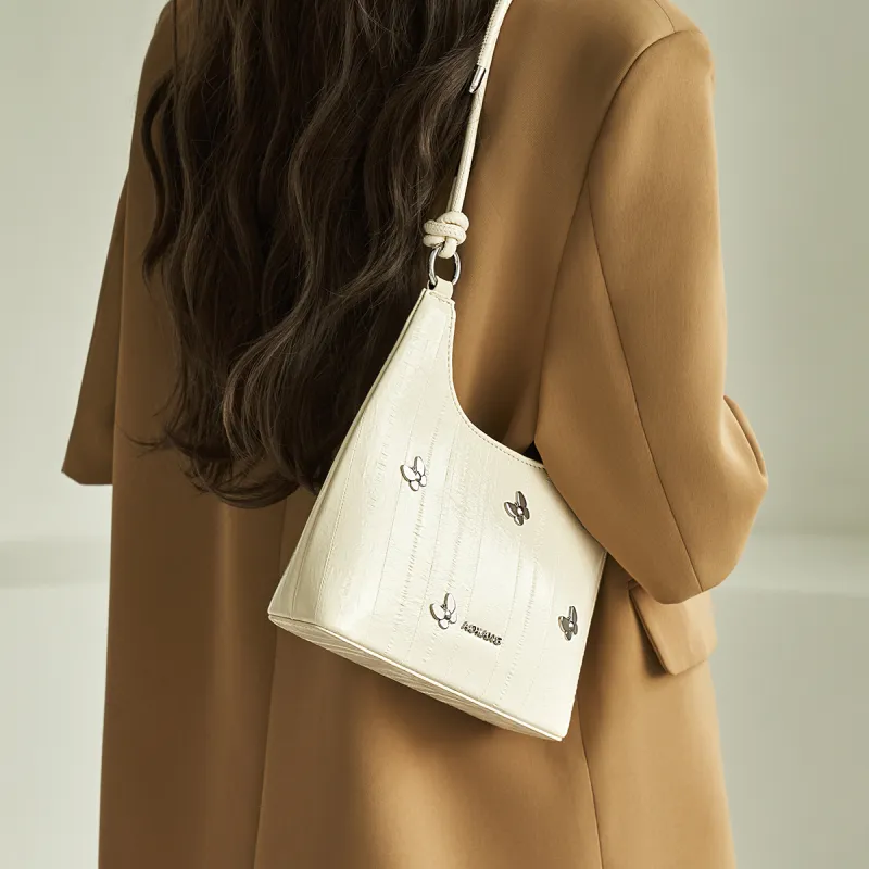 AOKANG Synthetic Leather Shoulder Bag Regular Women's Starlight Silver/Milk White/Midnight Black-6