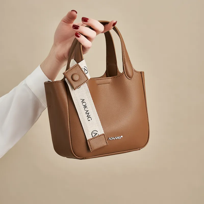 AOKANG Cow Split Leather Bucket Bag, Crossbody Bag, Handbag Regular Women's Cocoa Brown/Hepburn Black/Cream Apricot-2