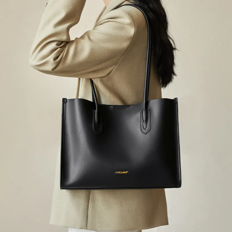AOKANG Cow Leather Tote Bag, Schooling Bag, Commute Bag, Shoulder Bag Women's Gold Brown/Chestnut Brown/Classic Black-17