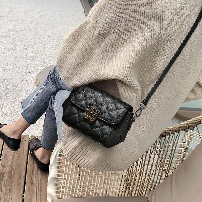 AOKANG Cow Leather Shoulder Bag, Crossbody Bag Regular Women's Elegant White/Classic Black-12