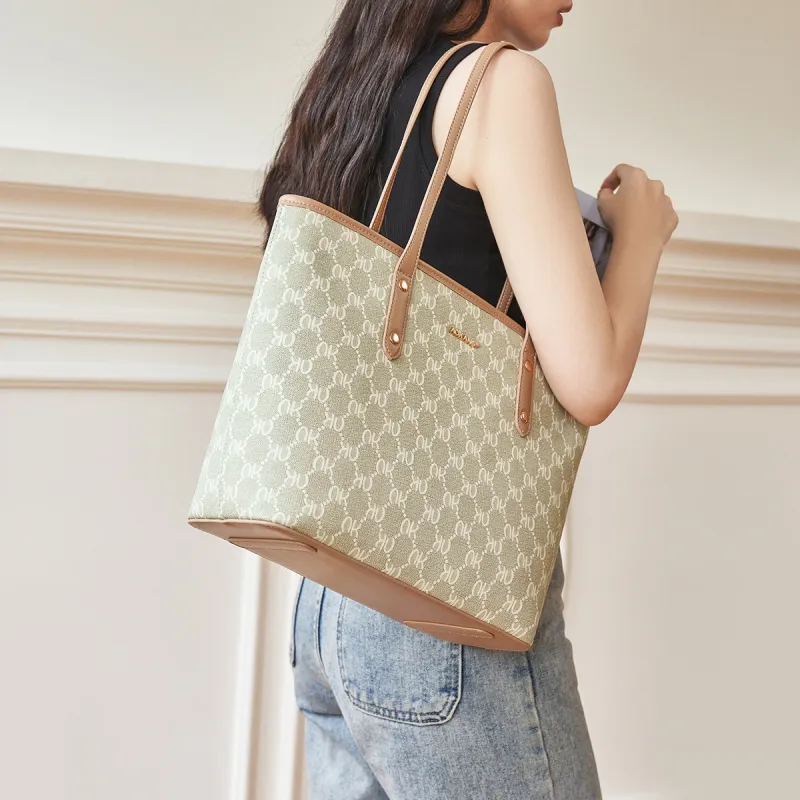 AOKANG PVC Tote Shoulder Bag, Mom Bag, Commute Bag, Shoulder Bag, Handbag Large Size Women's Coffee Brown/Cream Apricot-8