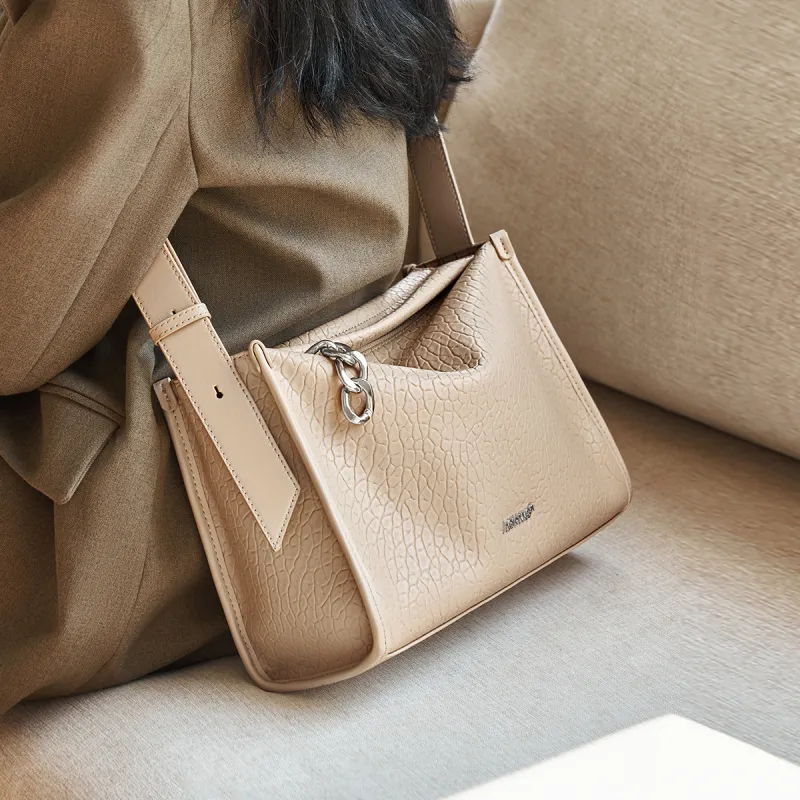 AOKANG Cow Leather Boston Bag, Pillow Bag, Tote Bag, Crossbody Bag Women's Classic Black/Milk Tea-5