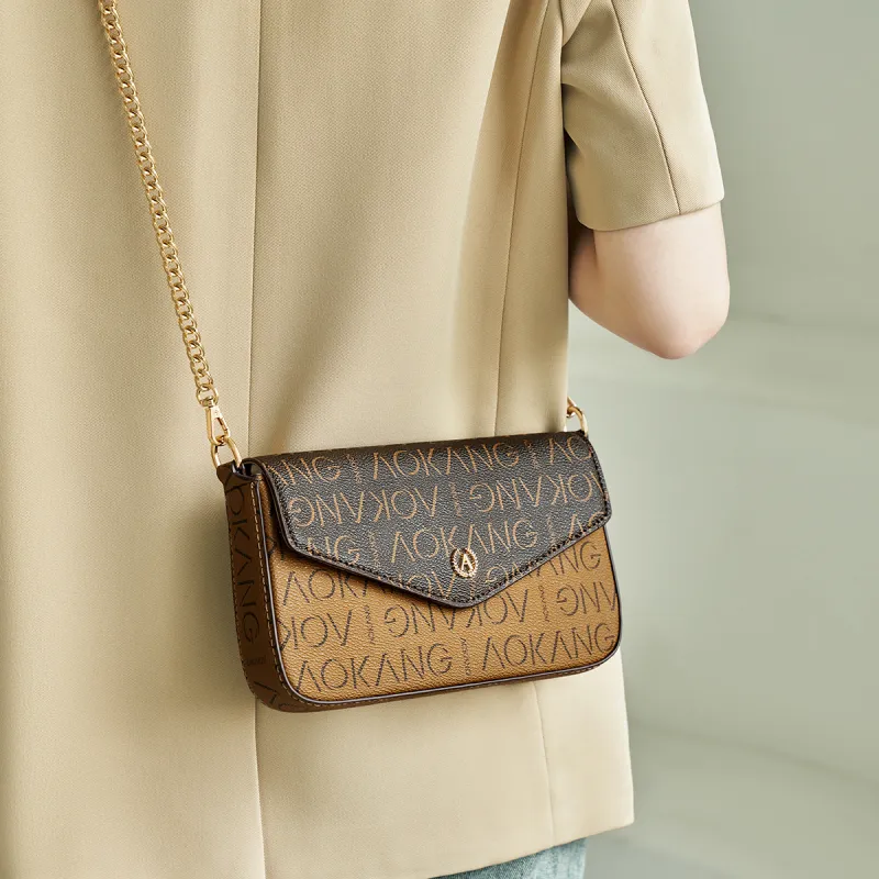AOKANG PVC Crossbody Bag Shoulder Bag Women's Cocoa Coffee & Tangerine Yellow/Cocoa Coffee & Coconut Milk White-2