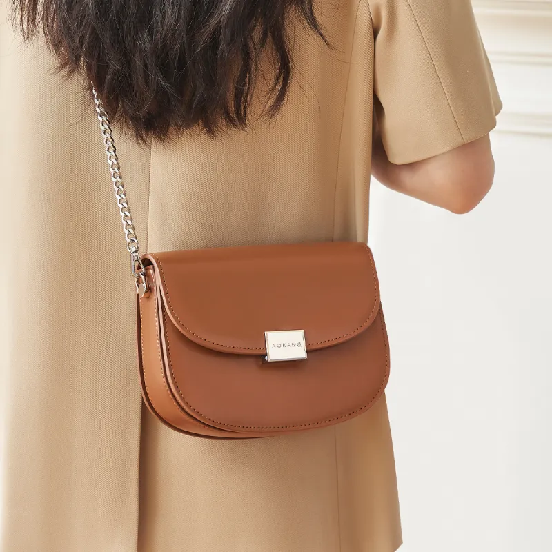 AOKANG Cow Leather Crossbody Bag Women's Caramel/Hepburn Black/Milkshake White/Cream Apricot-2