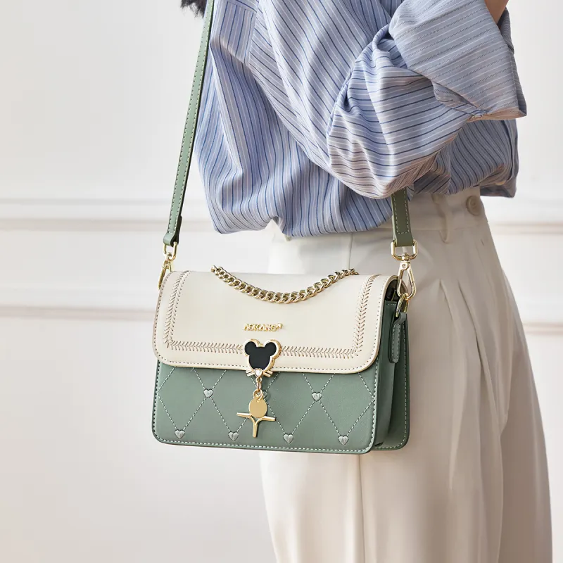 AOKANG Cow Leather Small Square Bag, Underarm Crossbody Bag Small Size Women's Ecru & Blue/Ecru & Green/Ecru & Brown-16