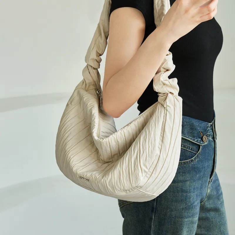 AOKANG Fabric Crossbody Bag, Shoulder Bag, Hobo Bag, Commuter Bag Large Size Women's Classic Black/Ecru-6