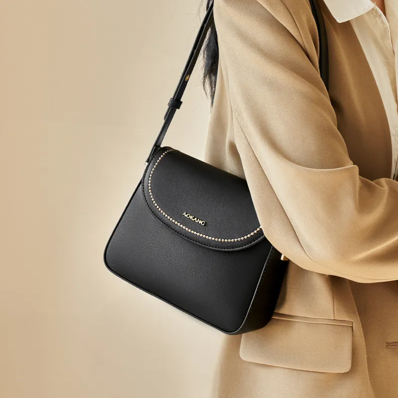 AOKANG Cow Leather Small Square Bag Shoulder Bag Small Size Women's Caramel Coffee/Cream Apricot/Classic Black-11