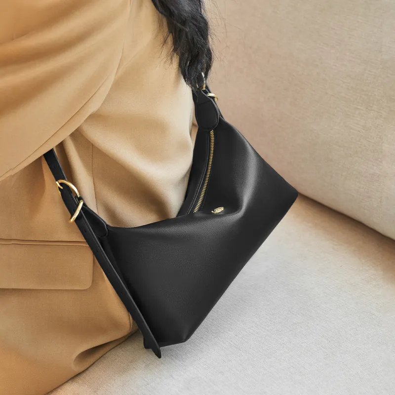 AOKANG Cow Leather Baguette Bag Crossbody Bag Shoulder Bag Large Size Women's Classic Black/Caramel Brown/Cream Apricot-1