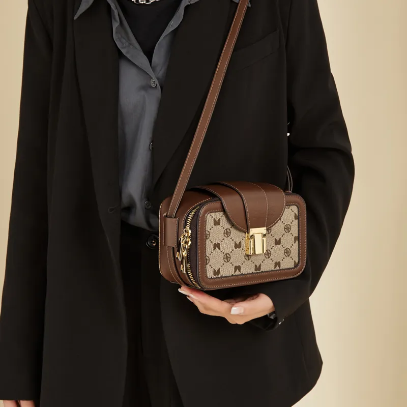 AOKANG Textile, Synthetic Leather Small Square Bag, Camera Bag, Shoulder Bag Medium Size Women's Ebony-2