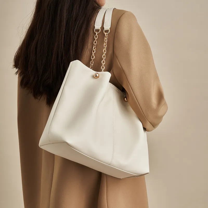 AOKANG Soft Cowhide School Bag Tote Bag Shopping Bag Shoulder Bag Large Size Women's Ecru/Hepburn Black/Apricot Brown-3