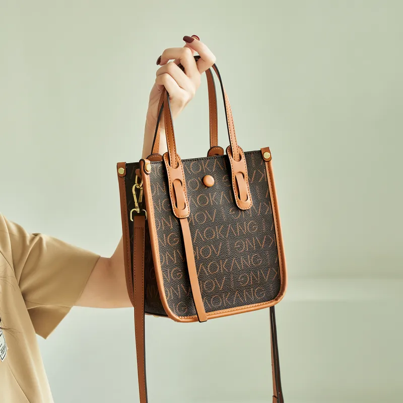 AOKANG PVC Tote Small Square Bag, Crossbody Handbag Mini Women's Coffee-1