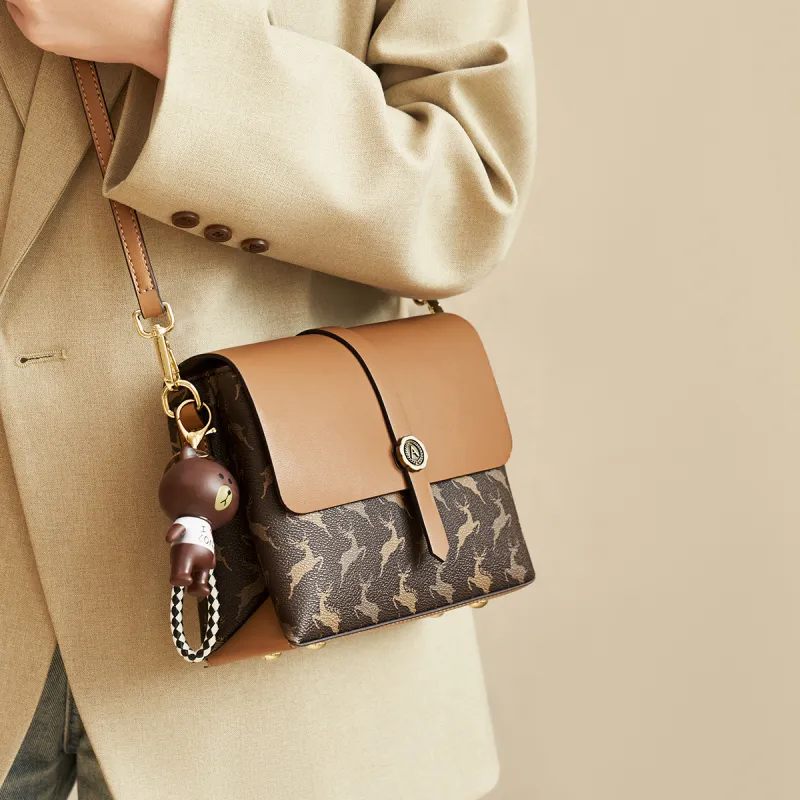 AOKANG PVC With Synthetic Leather Small Square Bag Shoulder Bag, Crossbody Bag Small Size Women's Cocoa Coffee/Coffee-3
