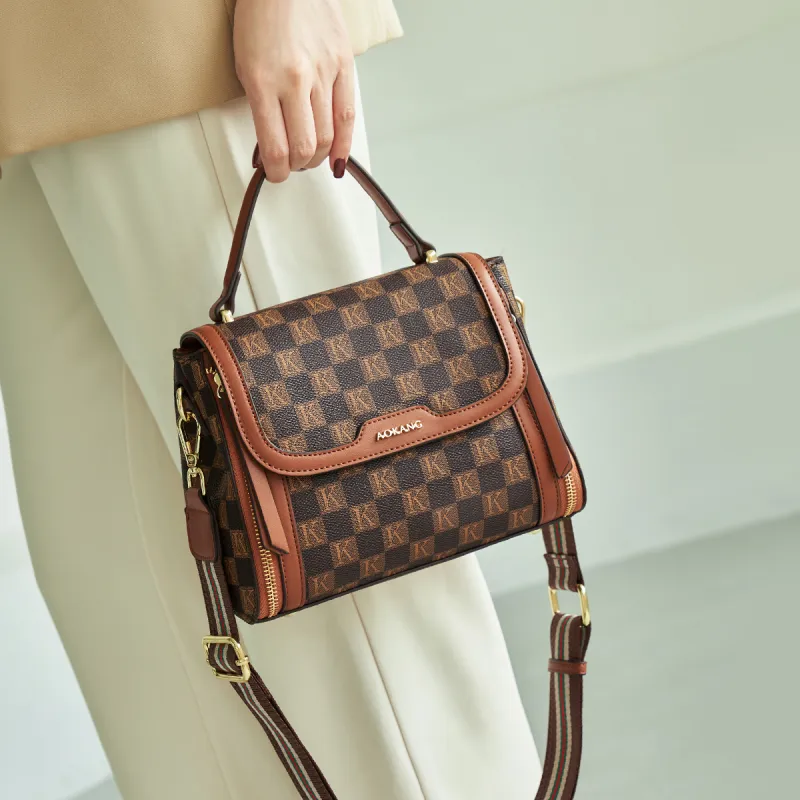 AOKANG PVC Crossbody Handbag Small Size Women's Khaki/Coffee-6