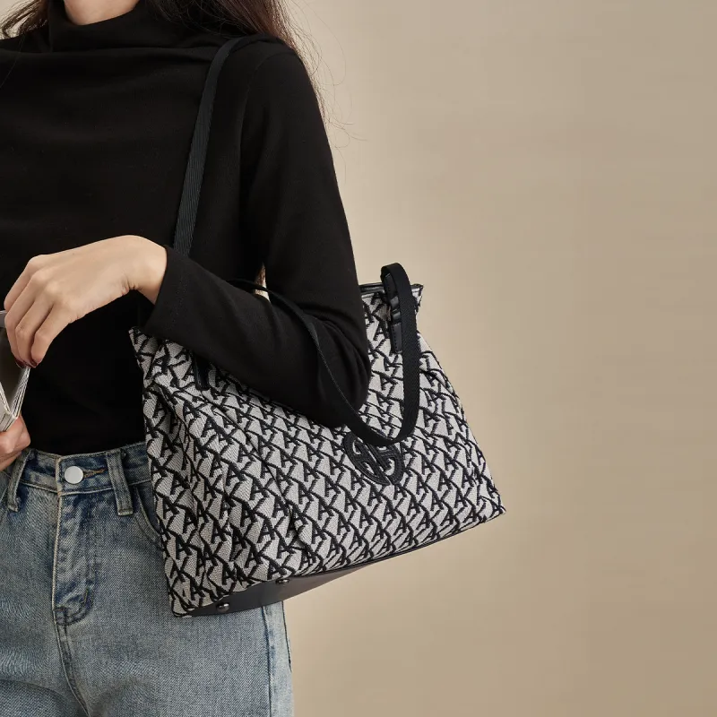 AOKANG Fabric Tote Bag, Shopping Bag, Handbag, Underarm Shoulder Bag, Mom Bag Large Size Women's Hepburn Black-3