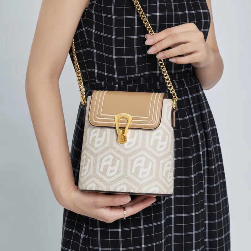 AOKANG PVC Crossbody Shoulder Bag Medium Size Women's Coconut Milk White/Cocoa Coffee-1