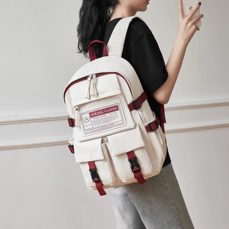 AOKANG Fabric Backpack Laptop Bag Backpack Business Travel Bag Large Size Unisex White/Black-6