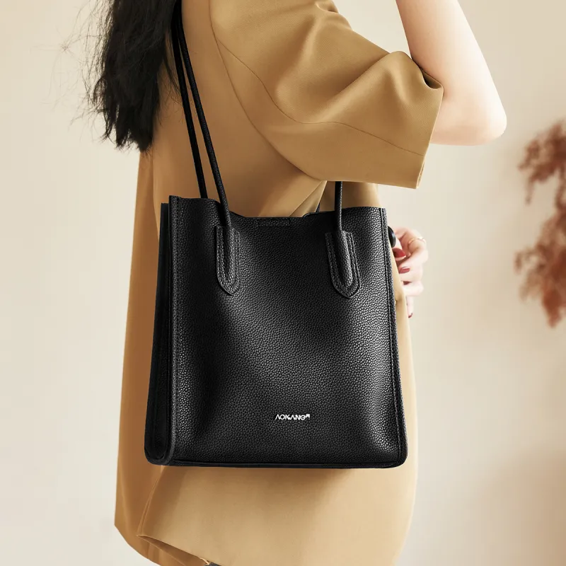 AOKANG Cow Leather Handbag, Shoulder Bag Women's Cookie/Milk Tea/Classic Black-12