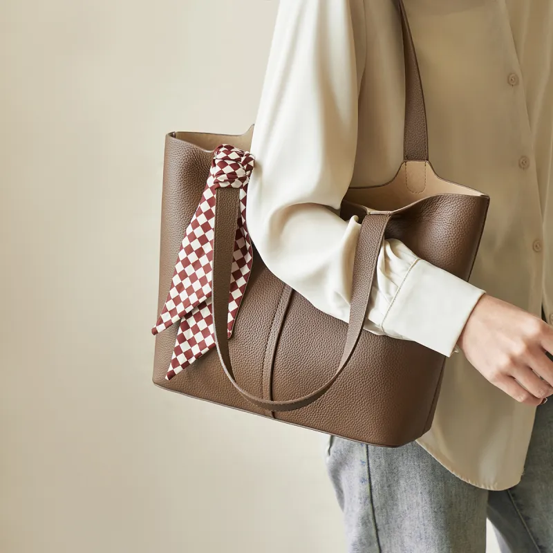 AOKANG Cow Leather And Synthetic Leather Schooling Bag, Tote Bag, Shopping Bag, Shoulder Bag Large Size Women's-3