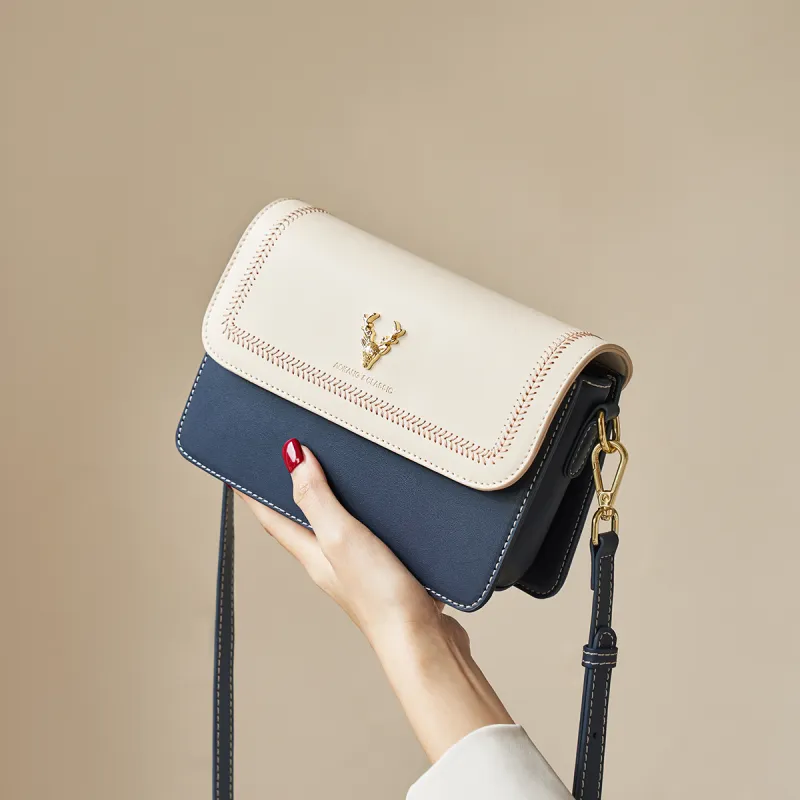 AOKANG Cow Leather Small Square Bag, Underarm Crossbody Bag Small Size Women's Ecru & Blue/Ecru & Green/Ecru & Brown-7