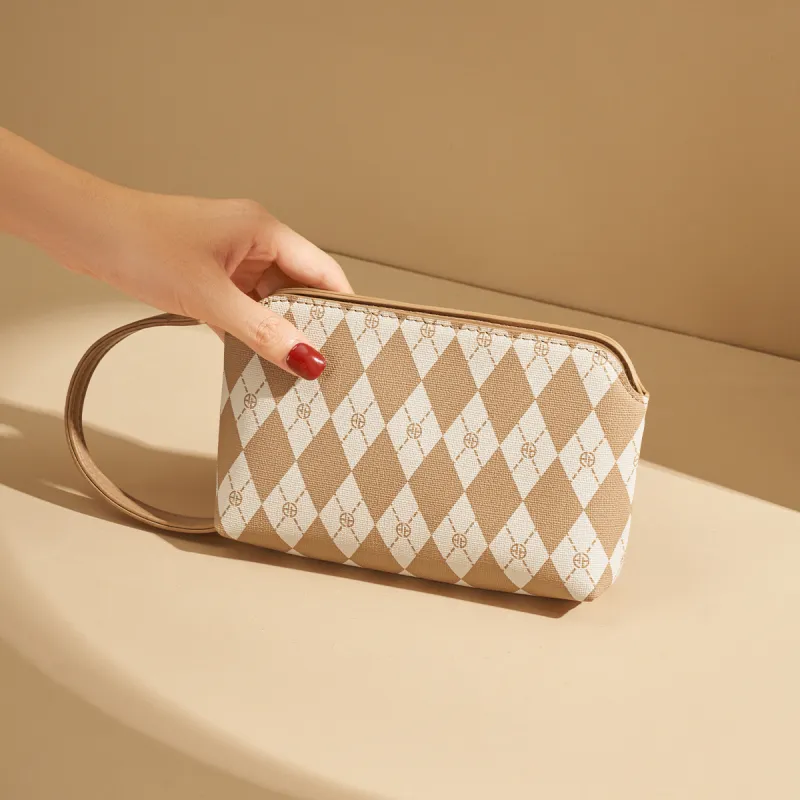 AOKANG PVC Coin Purse Handheld Bag Clutch Mini Women's Cream Apricot/Black-1