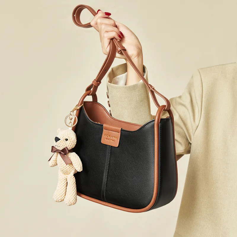 AOKANG Cow Leather Saddle Bag, Shoulder Bag, Crossbody Bag, Shoulder Bag Regular Women's White/Black/Yellow-7