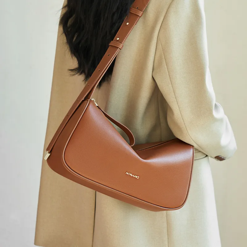 AOKANG Cow Leather With Synthetic Leather Shoulder Bag Women's Classic Black/Caramel Brown/Cream Apricot-6