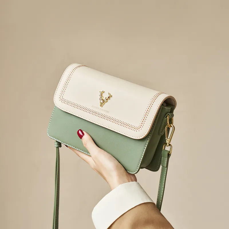 AOKANG Cow Leather Small Square Bag, Underarm Crossbody Bag Small Size Women's Ecru & Blue/Ecru & Green/Ecru & Brown-1