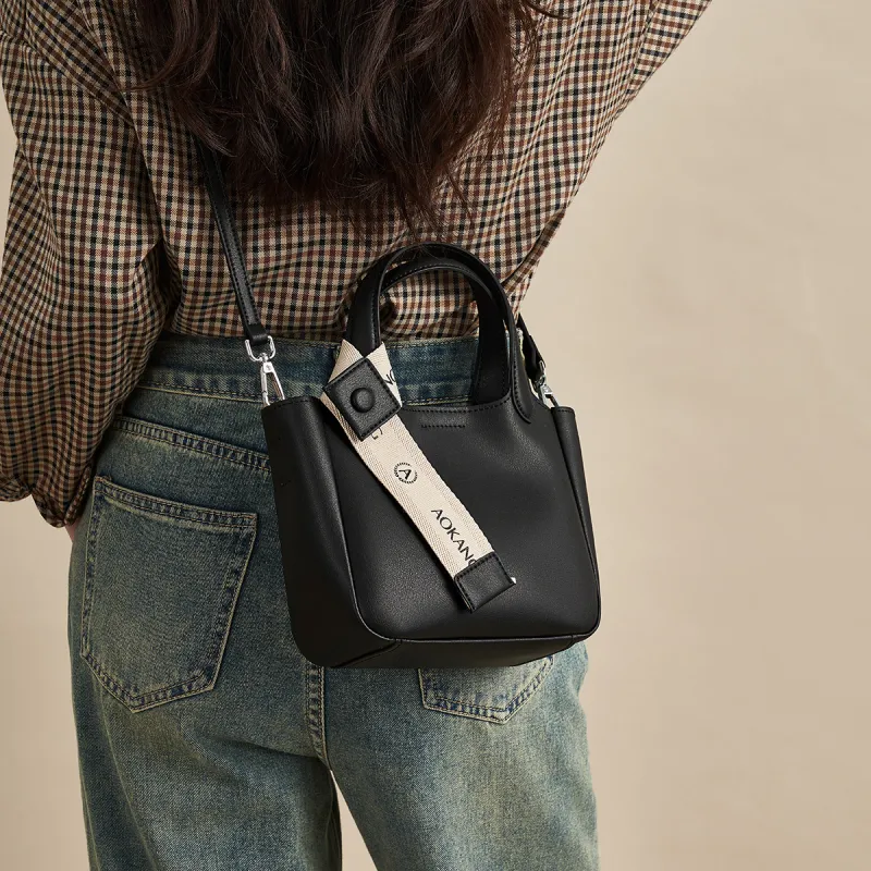 AOKANG Cow Split Leather Bucket Bag, Crossbody Bag, Handbag Regular Women's Cocoa Brown/Hepburn Black/Cream Apricot-15
