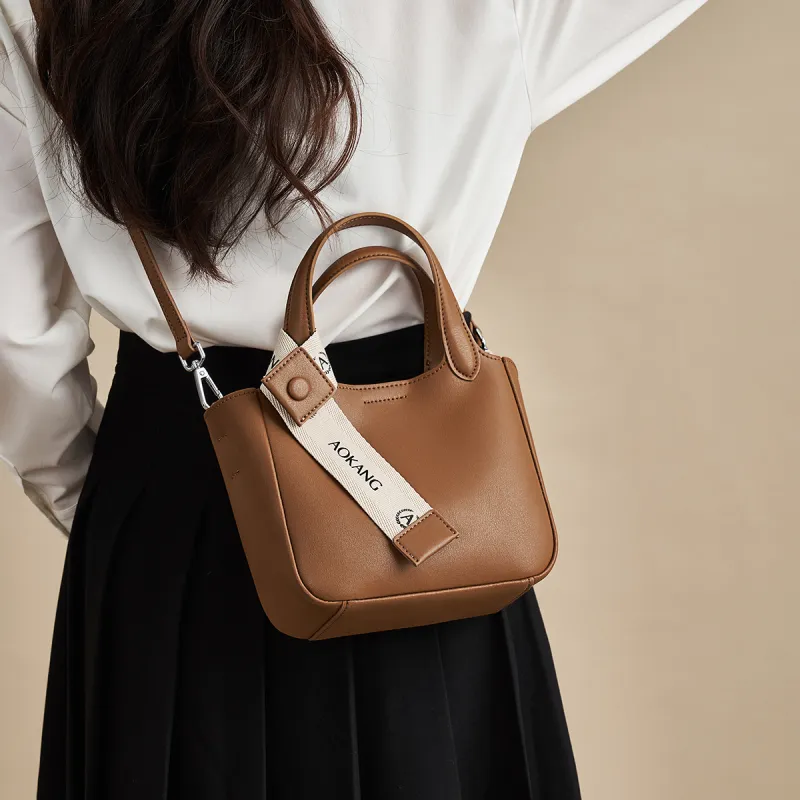 AOKANG Cow Split Leather Bucket Bag, Crossbody Bag, Handbag Regular Women's Cocoa Brown/Hepburn Black/Cream Apricot-3