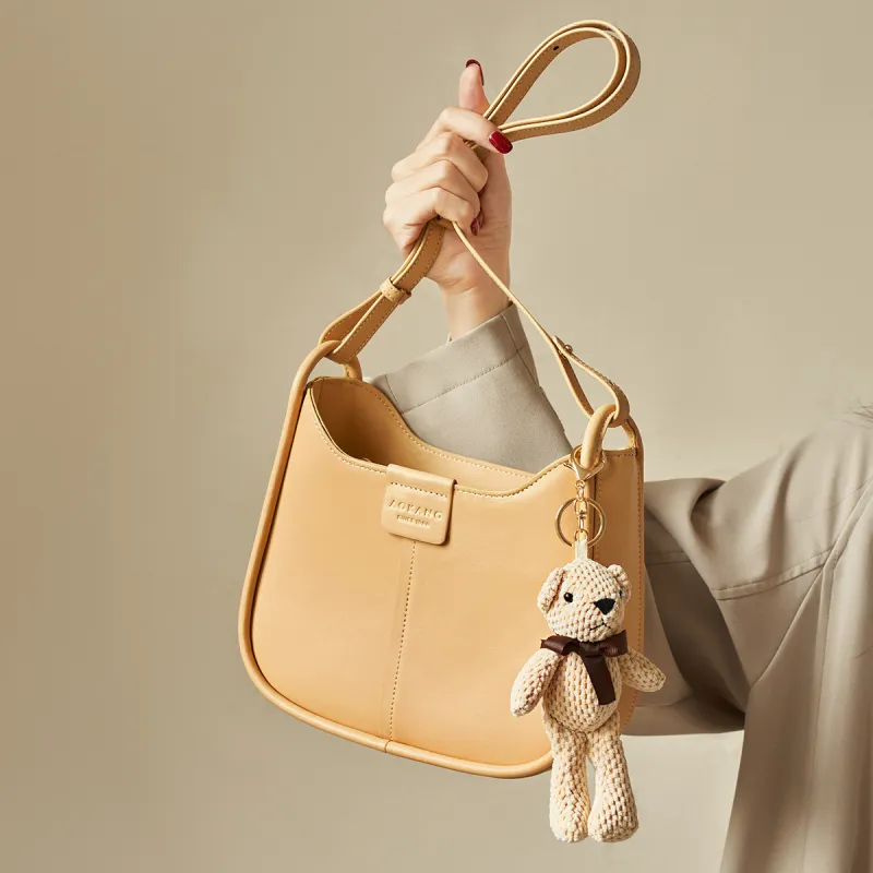 AOKANG Cow Leather Saddle Bag, Shoulder Bag, Crossbody Bag, Shoulder Bag Regular Women's White/Black/Yellow-11