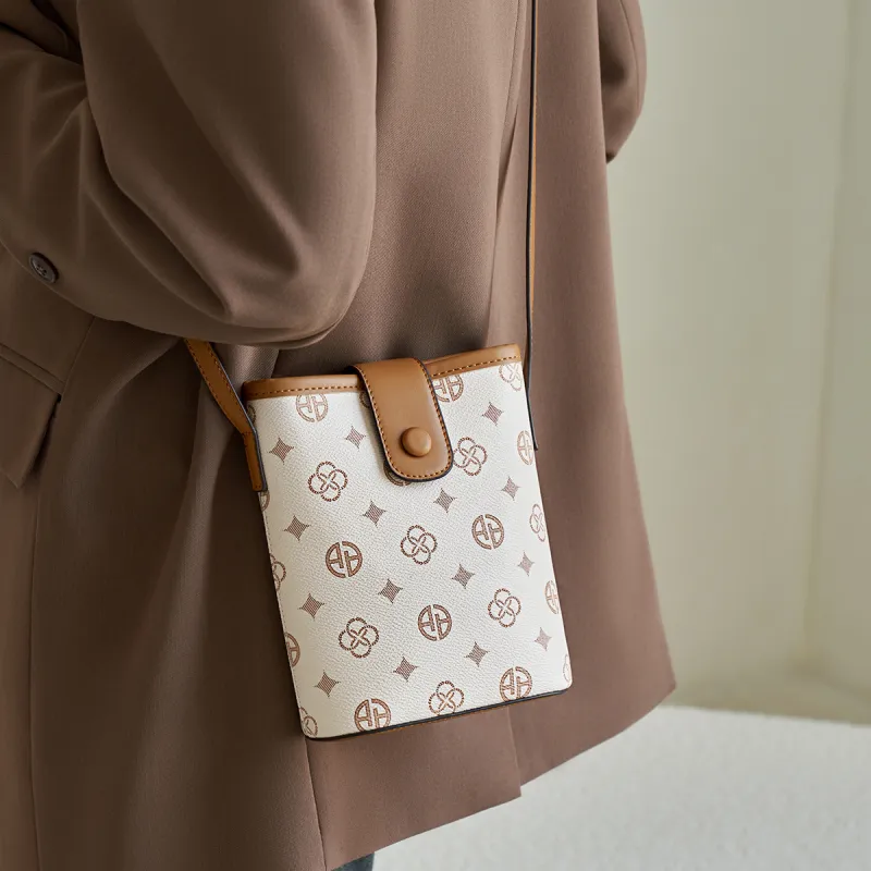 AOKANG PVC Crossbody Bag Mini Women's Coffee/Ecru-7