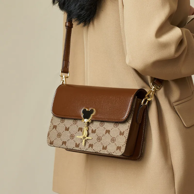 AOKANG PVC Monogram Bag, Commute Bag, Small Square Bag, Shoulder Bag, Crossbody Bag Small Size Women's Caramel Coffee-4