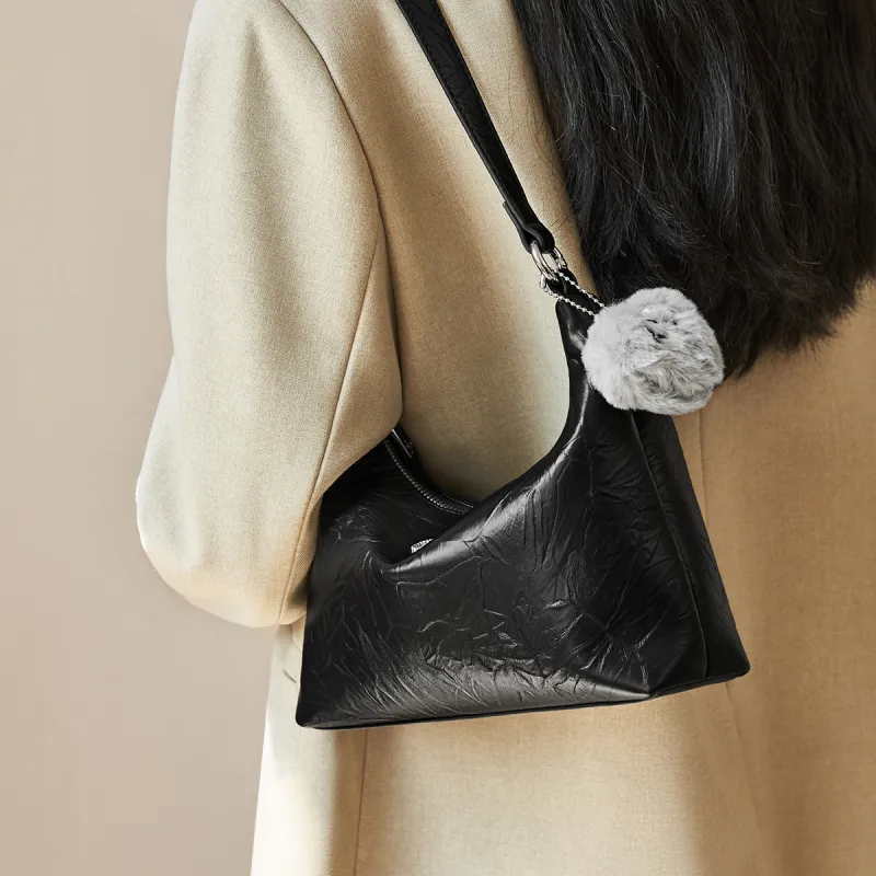AOKANG Cow Leather Shoulder Bag Women's Starlight Silver/Classic Black-6